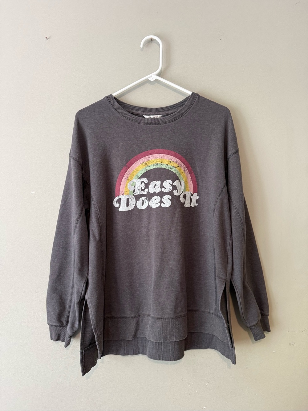 Wildfox Rainbow 'Easy Does It' Charcoal Gray Graphic Crewneck Sweatshirt